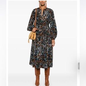 ULLA JOHNSON Aurelie Ruffled Cotton Midi Dress In Black Sz 0